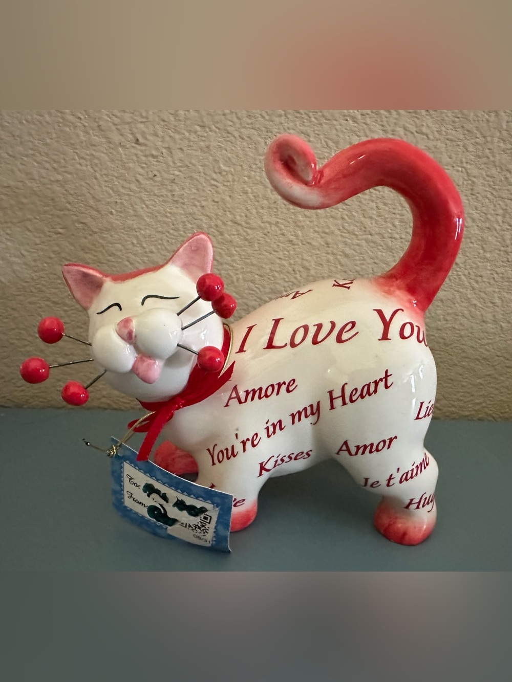 Vintage WhimsiClay Cat figurine by Amy Lacombe I Love You RARE